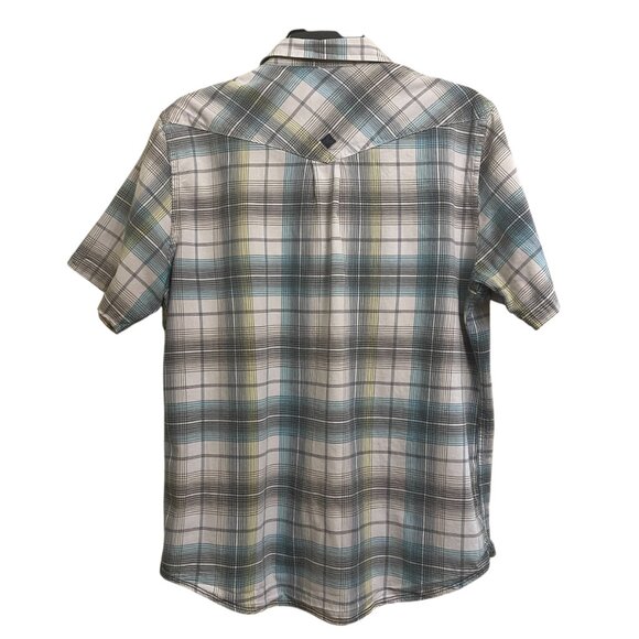 Prana Short Sleeve Pearl Snap Shirt Size Medium Plaid Western Dual Pockets - Picture 5 of 10
